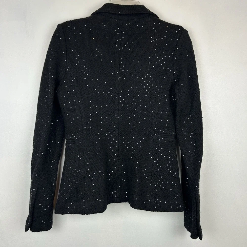 BCBG MaxAzaria Blazer Womens XS Whitley Black Sequin Wool Knit Event Cocktail